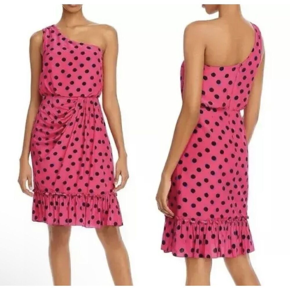 Derek Lam 10 Crosby Taula One Shoulder Dress Size 20 Pink Polka Dot Party Event